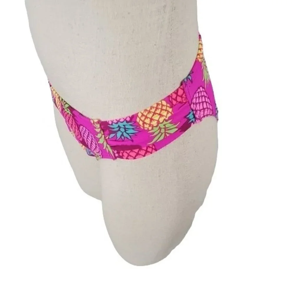 California Waves pink pineapple bandeau bikini women's size small